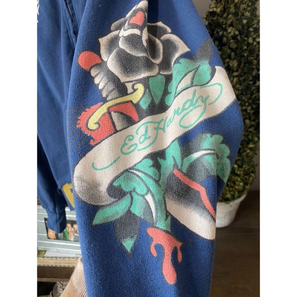 Ed Hardy Y2K Zip Front Sweatshirt Blue XL - Picture 8 of 8